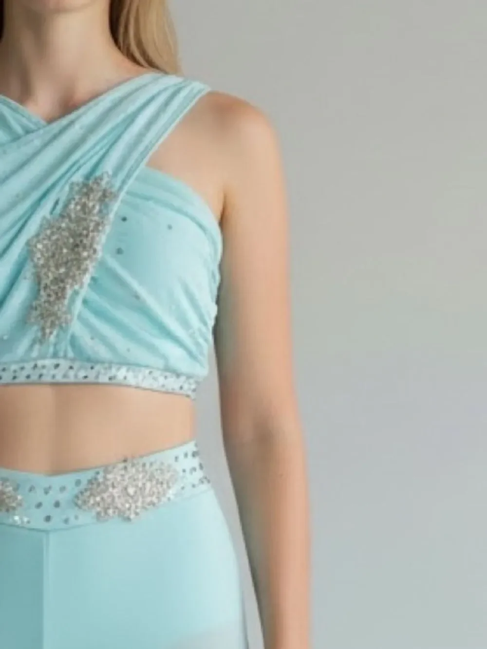 The Line up solo dance costume 2 piece blue wide leg illusion XXS adult